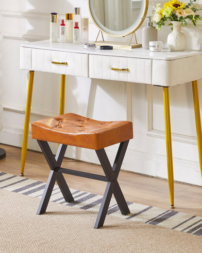 IBUYKE U-Shaped PU Vanity Stool, X-Leg Makeup Chair, Light Brown WBD019J