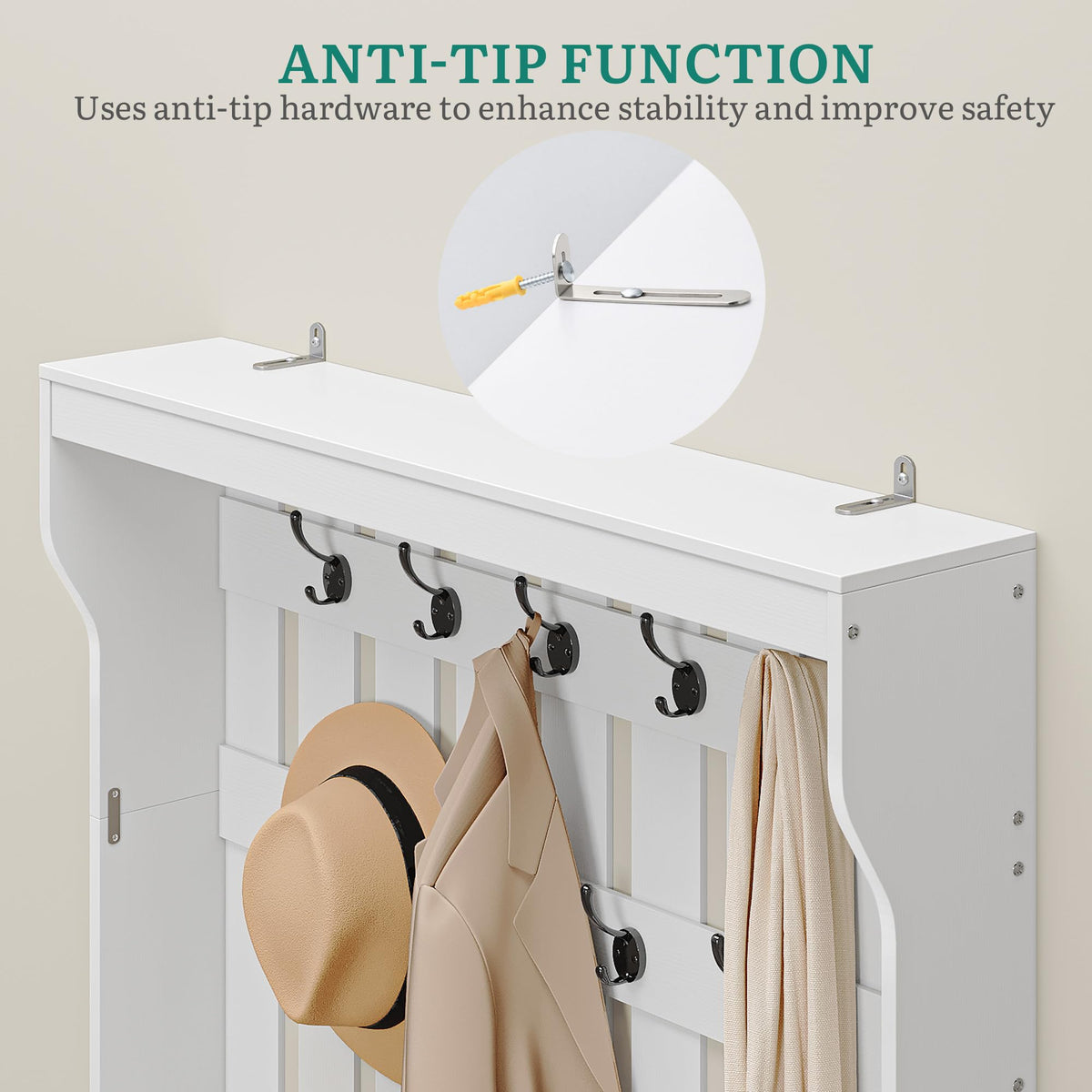 YITAHOME Coat Stand with Shoe Rack, 100cm Clothes Rack 9 Hooks 2 Drawers