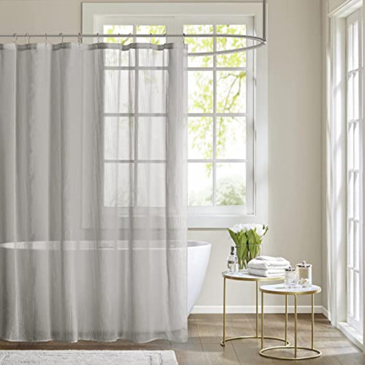 Madison Park Anna Sheers Shower Curtain, Textured Striped Accent Design, Modern Mid-Century Bathroom Decor, Machine Washable, Fabric Privacy Screen