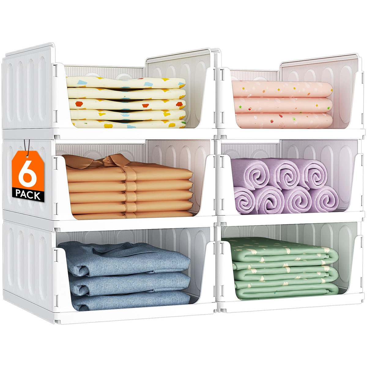 Lifewit 6 Pack Stackable Wardrobe Storage Organiser Hat Boxes 35.5 cm Depth