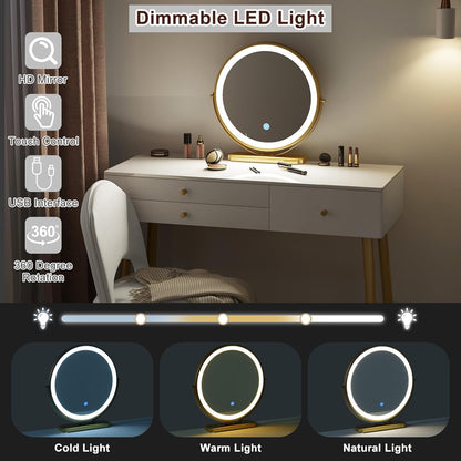WOLTU Dressing Table with LED Mirror, Adjustable Brightness, White