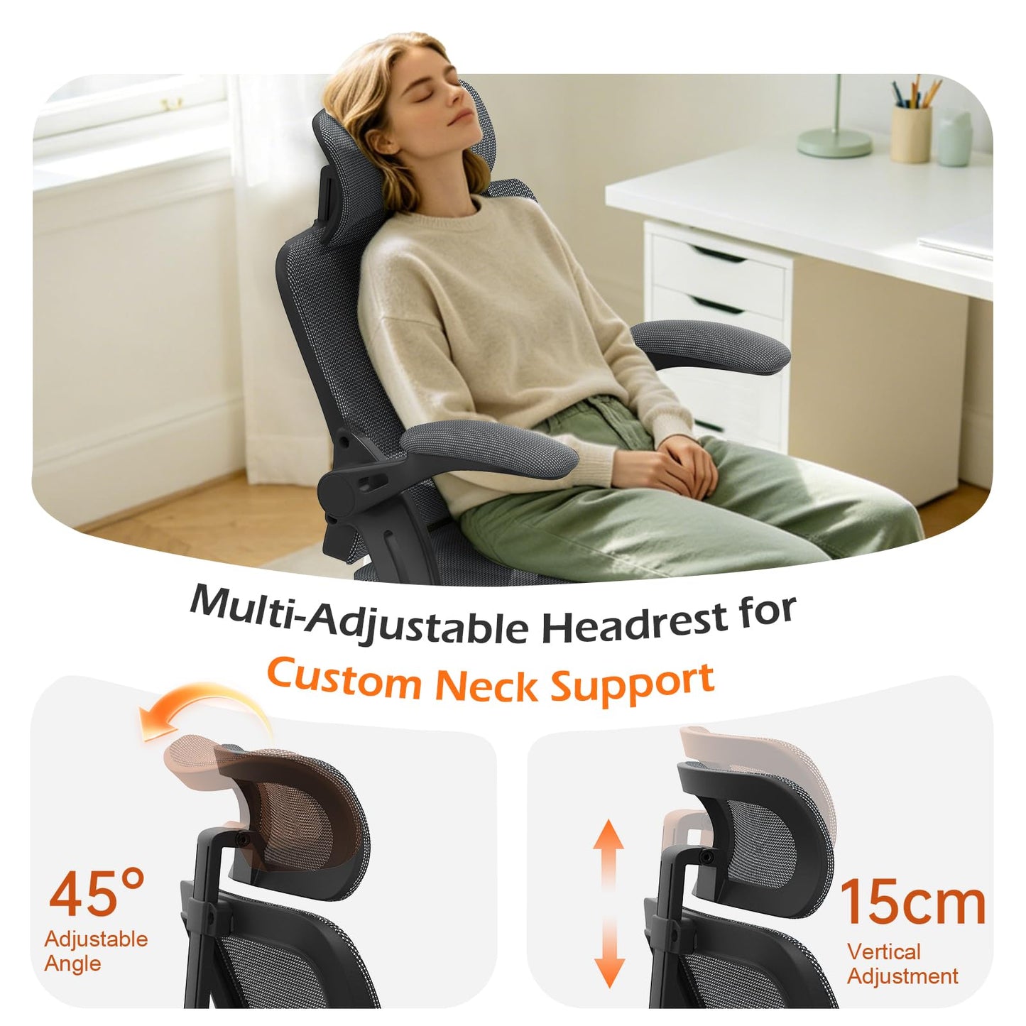 YONISEE Office Chair, Ergonomic Desk Chair with Adjustable Padded Lumbar Support, Flip-Up Armrests, Breathable Mesh Seat