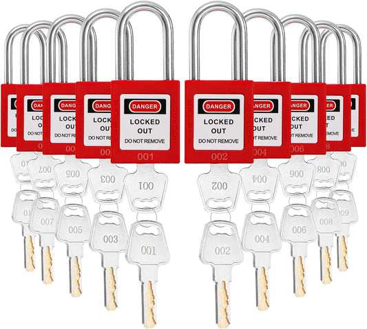 WUWEOT 10 Pack Lockout Tagout Locks, Keyed Different Red Loto Safe Padlocks, OSHA Compliant Safety Locks with Keys for Lock Out Tag Out Stations and