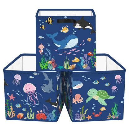 Clastyle 3 pcs Ocean Animals Cube Storage Boxes for Shelves Kallax Boxes