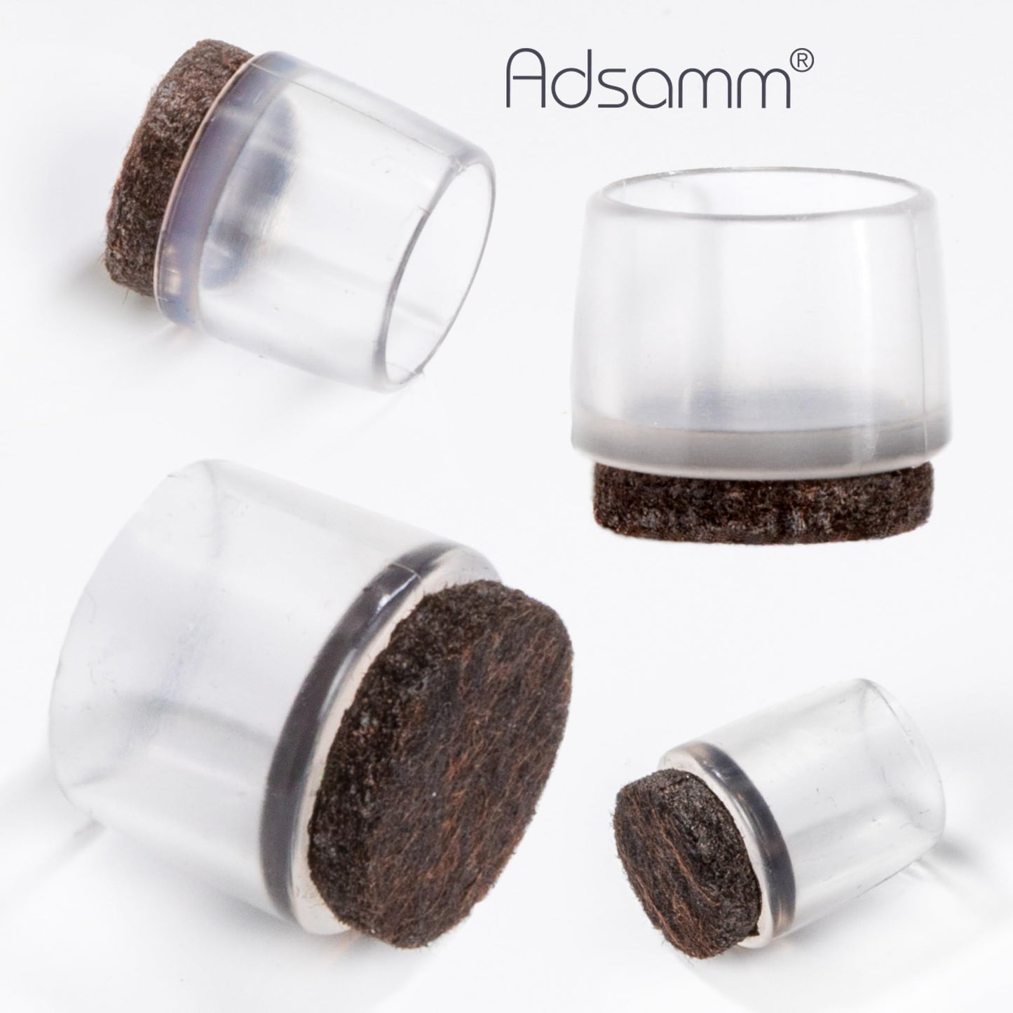 Adsamm / 16 x Leg tips with felt for round tubes | ø for round tubes 0.51-0.55 '' (13-14 mm) | trasparente | round