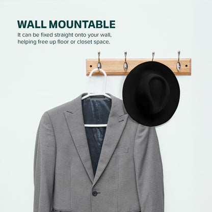 Flatro Coat Hooks Wall-Mounted (Fixings Included) MDF with a Bamboo Finish Coat Rack with 4 Zinc Alloy Hooks to Hang Hats, Jackets, Bags, Keys