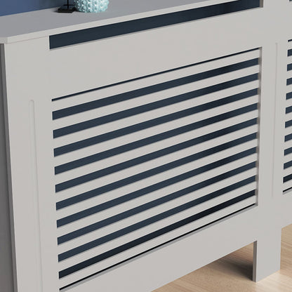 FATIVO High Radiator Cover Wood Cabinet: 92cm Height Grey Small Heater Covers Horizontal Slat Internal Heights 90cm Tall Radiator Shelf Thicken MDF