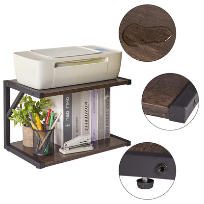 IBUYKE 2-Tier Desktop Printer Stand Holder, Multi-Purpose Desk Organizer Storage Shelf, Book Shelf Printer Shelf for Fax Machine, Scanner, Files