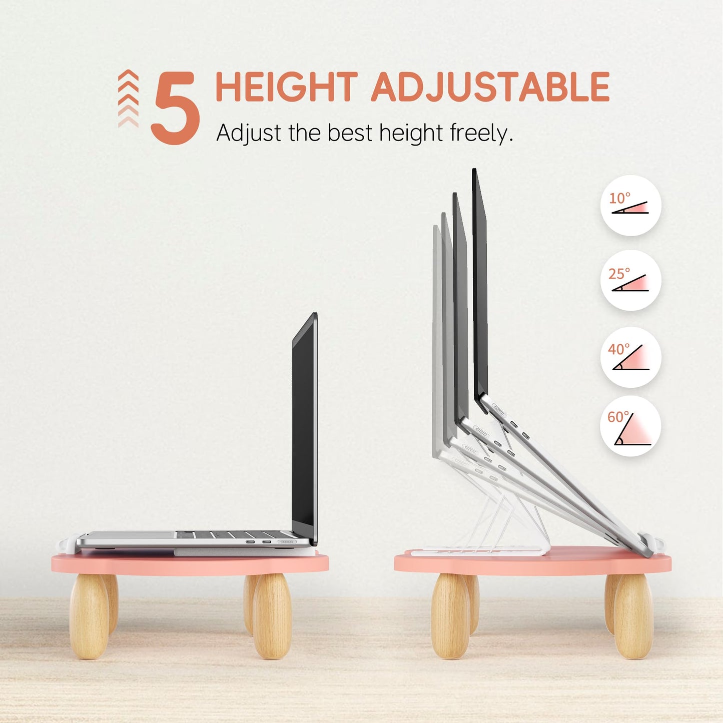 AFOOYO Adjustable Wood Laptop Stand, Ergonomic Height Angles Computer Stand, Cloud-Shaped Holder Riser Notebook Stand for Desk Compatible with Air