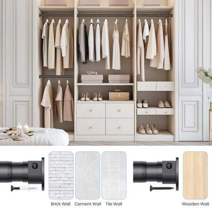 Ruiony Wardrobe Rail, 43 to 173 CM Heavy-Duty Stepless Adjustable Wardrobe Hanging Rail, 3.3 CM Diameter Metal Wardrobe Pole for Wardrobes