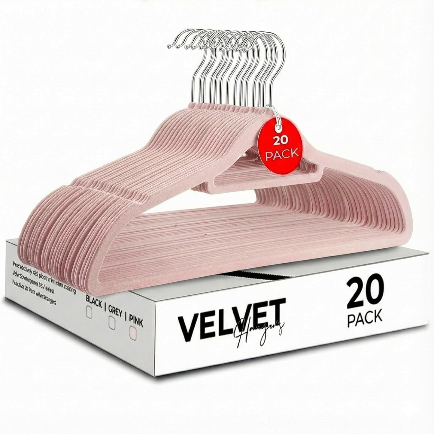 Roe Tenpo Coat Hangers, 20 Pack | Velvet Hangers for Clothes with Tie Bar & 360° Hook | Durable & Sturdy | Non-Slip, Space-Saving Design for Shirts