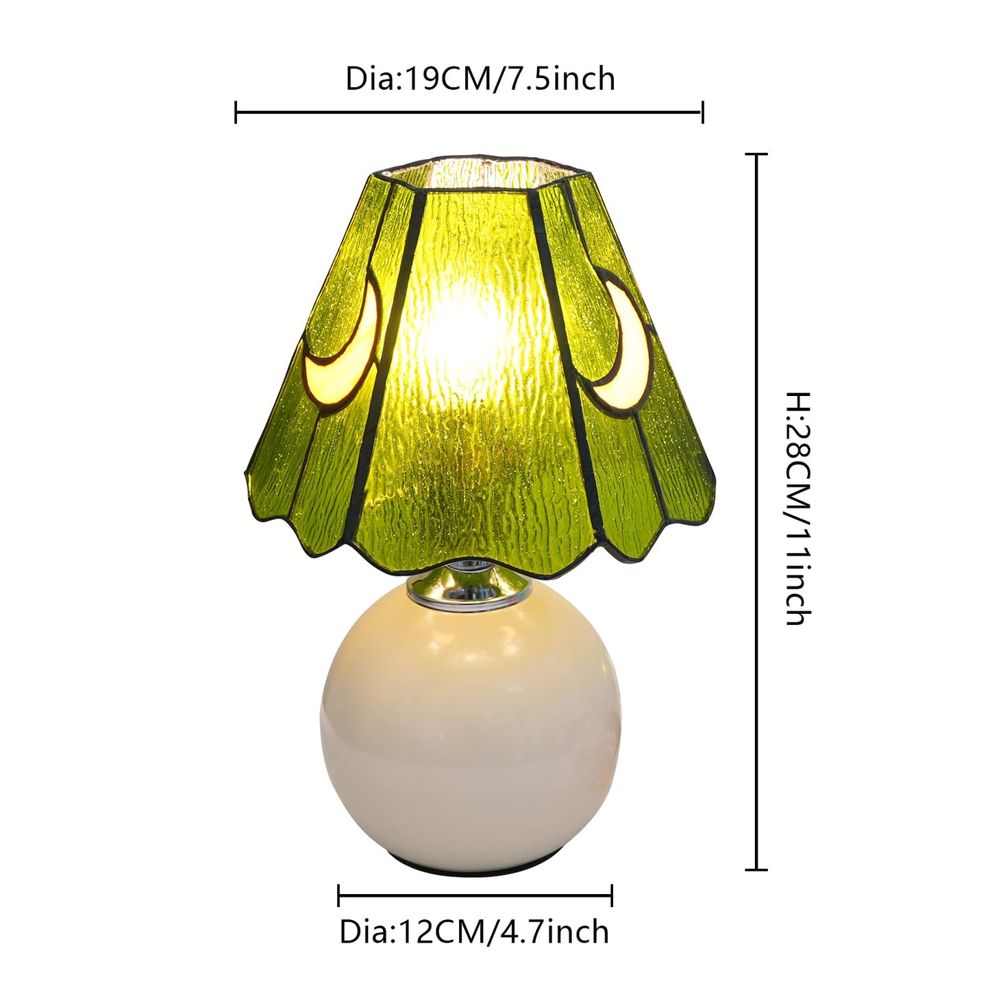 KIPHEPI Mushroom Lamp Table Bedside Nightstand for Bedroom Cute Small Tiffany Glass Moon Lamp for Bedroom Dorm Living Kitchen, Aesthetic Cute Home