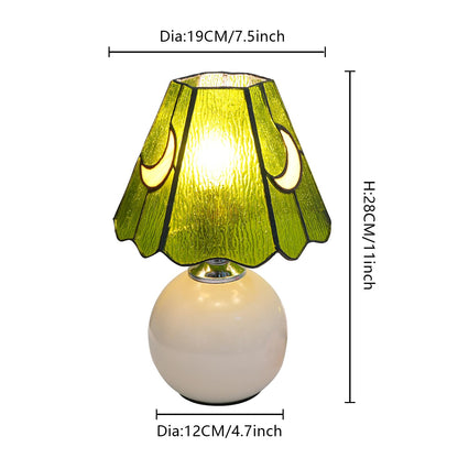 KIPHEPI Mushroom Lamp Table Bedside Nightstand for Bedroom Cute Small Tiffany Glass Moon Lamp for Bedroom Dorm Living Kitchen, Aesthetic Cute Home