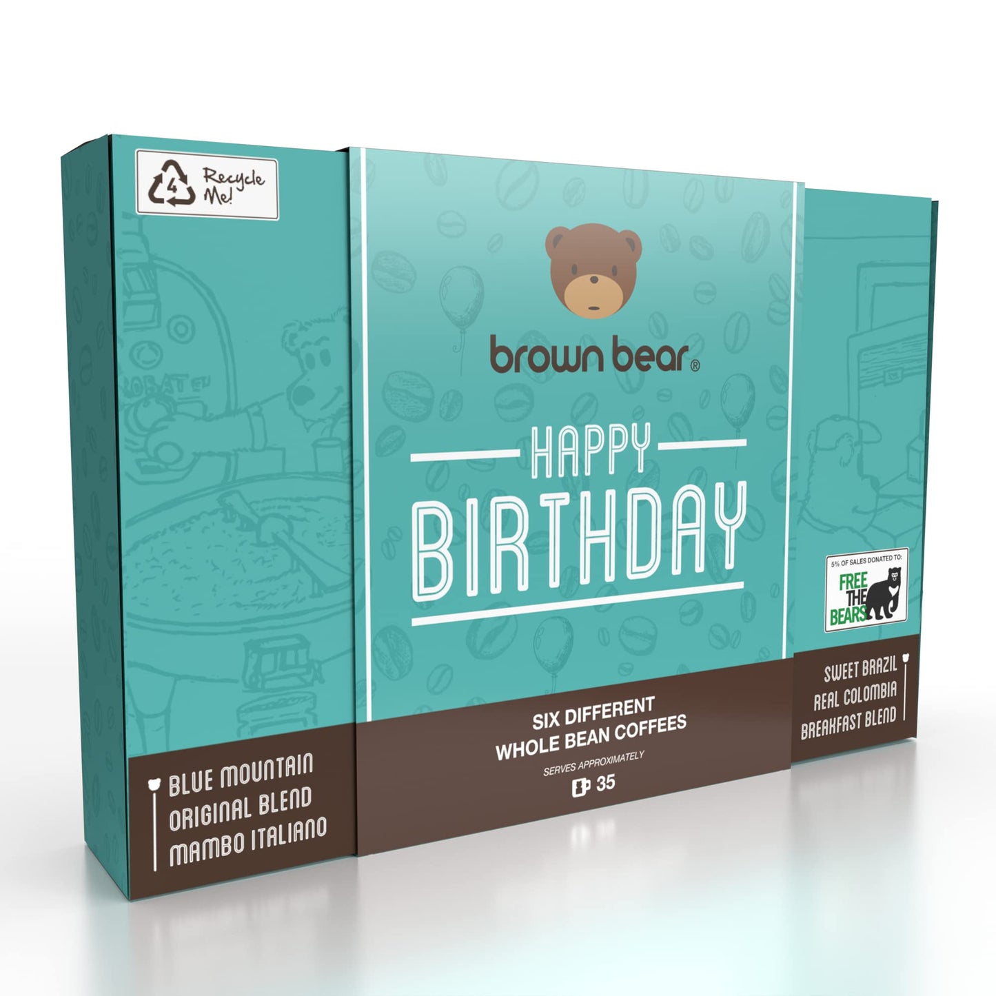 Happy Birthday Coffee Beans Gift Box Set for Coffee Lovers - 6 Blends in 1 Pack - Light Medium Dark Roast - For Him & Her - Brown Bear - Suitable for