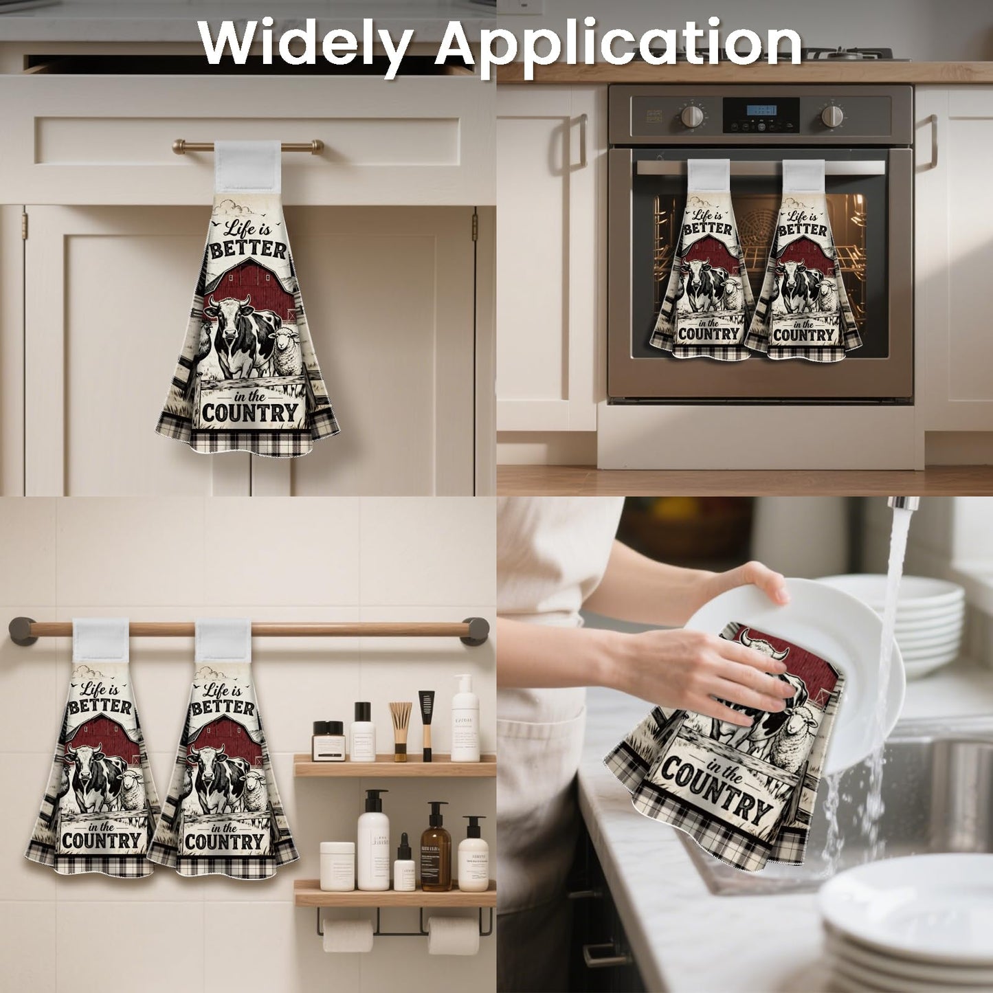 CUTHOLLOW 2 Pcs Sketch Farm Hanging Kitchen Towels with Loop