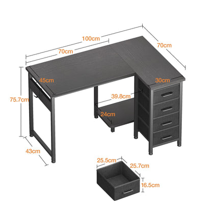 Coleshome Small Corner Desk with Drawers for Home Office, 100x70 cm, Black