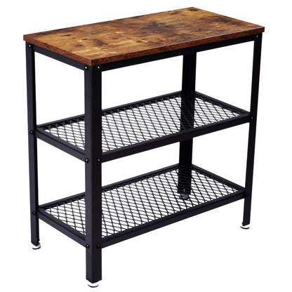 ALPIKA 3-Tier Retro Side Table, Console Table with Storage Rack, Narrow Nightstand for Small Spaces, Mesh Shelf for Living Room, Bedroom, Entryway