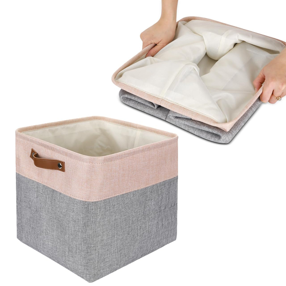 Mangata 25|28|30|33cm Fabric Storage Boxes, Set of 4 Storage Cubes (28x28x28cm, Grey Pink)