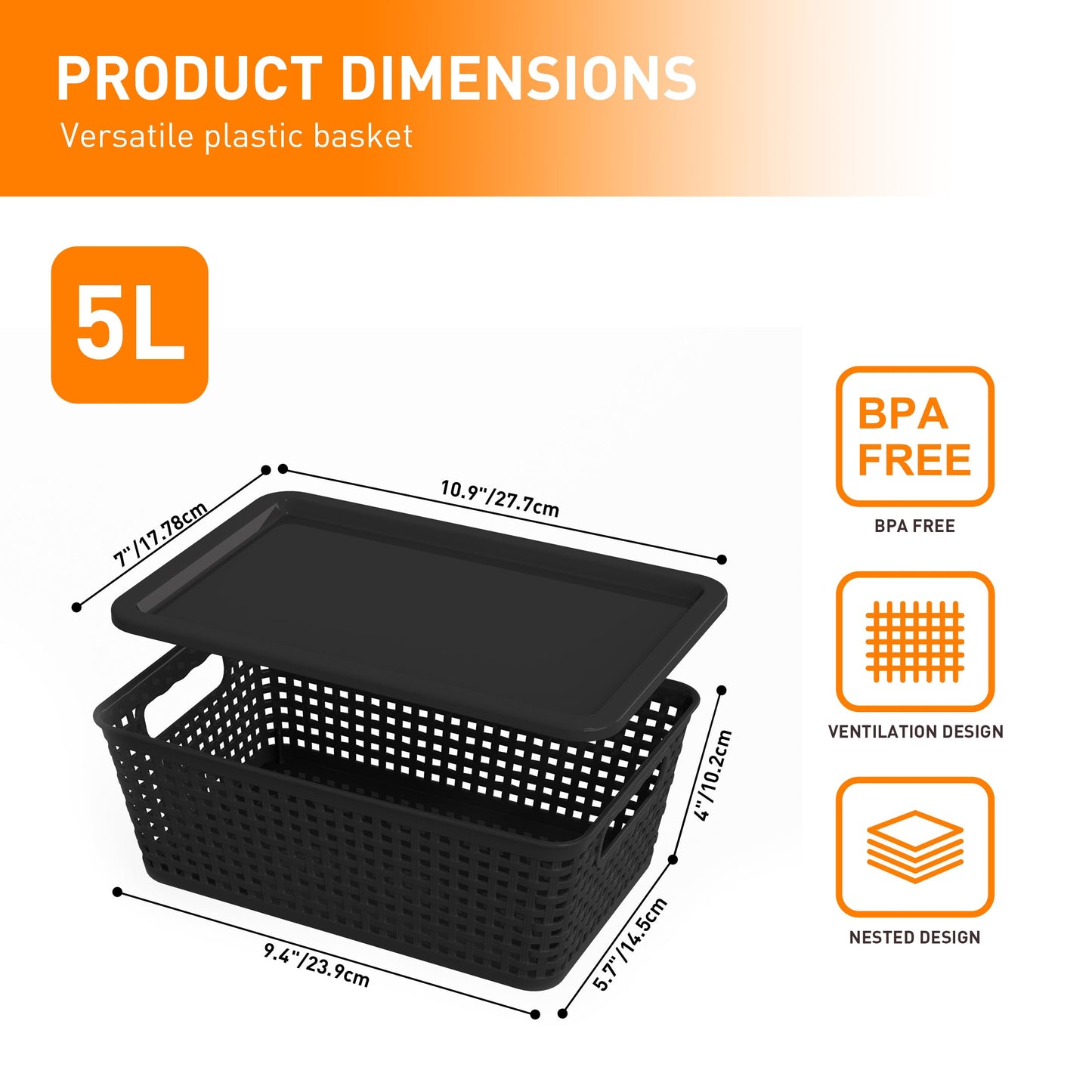 Citylife Set of 8 Pack Plastic Storage Baskets With Lid, Storage Basket for Organizing,Stackable Storage Containers Bins Boxes for Kitchen Bathroom