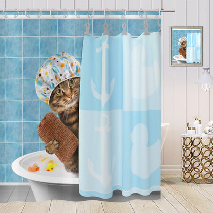 ASDCXZ Shower Curtain Funny 180x180 cm, Blue Funny Cat Bathtub Showers Child Shower Curtains Fabric Washable Polyester Textile Waterproof Shower
