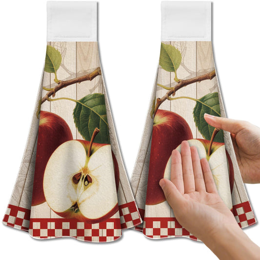 CUTHOLLOW 2Pcs Retro Apples Tea Towels for Kitchen with Loop, 31.5x43.5cm Soft Super Absorbent Microfiber Decorative Hanging Dish Towel, Tea, Coffee
