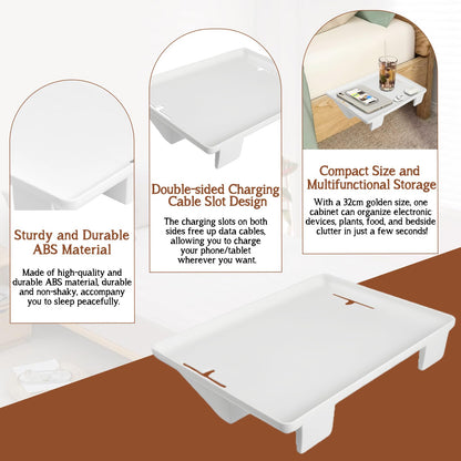 Clip-On Nightstand Tray Organizer for Top Bunk, Bedside Shelf for Bed Side Table Tray Storage with Cable Hole Loft Beds Clip On Shelf Plastic tray