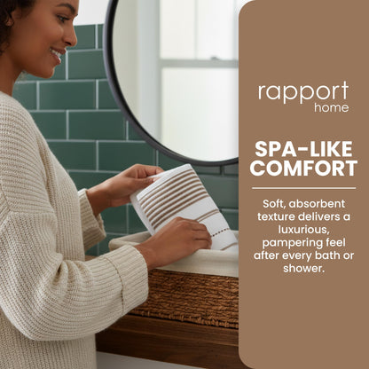 Rapport Home 2-Pack Dakota Stripe Hand Towels | 50x85cm | 100% Cotton | 500GSM | Absorbent & Soft Bathroom Towel Set | Oeko-Tex Certified | Natural