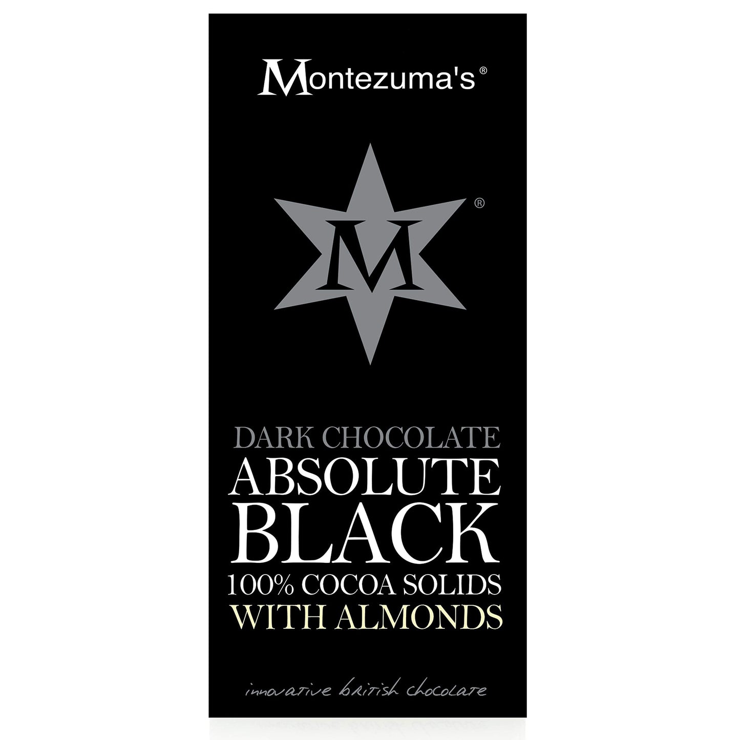 Montezuma's Absolute Black 100 Percent Cocoa with Almond Bar, 100 g, Pack of 6