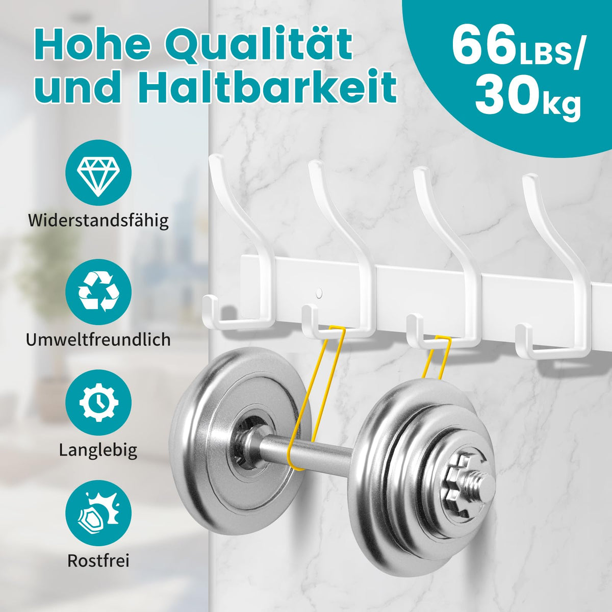 MEIJO Coat Hooks Wall Mounted Stainless Steel, White Coat Rack Wall Mounted with 4 Hooks Heavy Duty Coat Hooks for Door, Bathroom, Bedroom, Kitchen