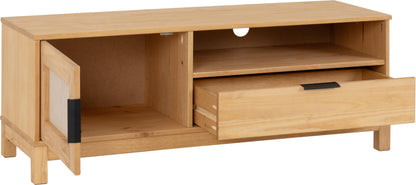 Seconique Corona Rattan 1 Door 1 Drawer TV Unit in Distressed Wax Pine