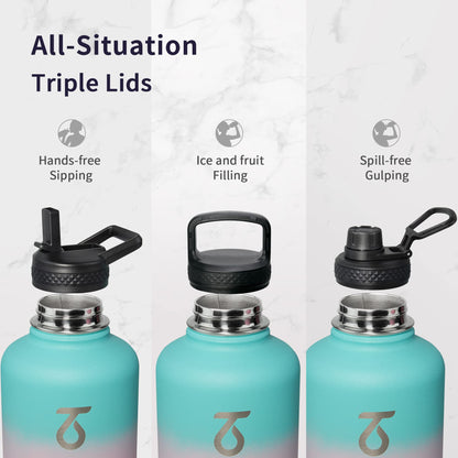 Trebo Stainless Steel Water Bottle 2L, Wide Mouth Insulated Water Bottle Double with Paracord Handle Sports Bottle Keep Cold 48 Hours Water Jug with 3