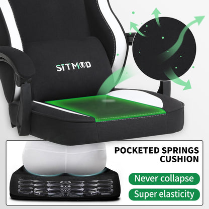 SITMOD Fabric Gaming Chair with Footrest, High Back PC Video Game Chair with Pocket Spring, Ergonomic Computer Desk Chair with Linkage Armrests