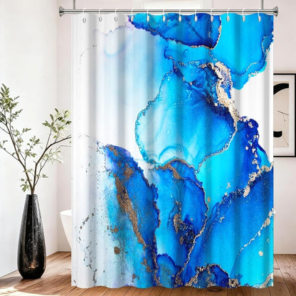 Xiaoterna Marble Shower Curtain Modern Luxury Blue Gradient Marble Waterproof Bathroom Curtain Abstract Art Gilding Wave Textured Washable Mildew