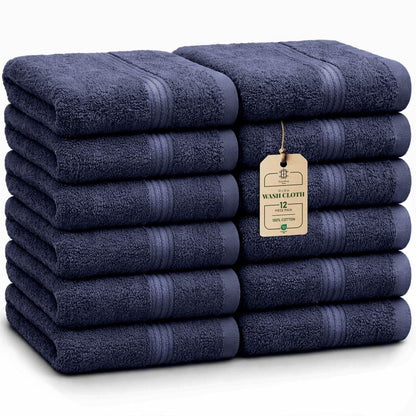 HomeBurg Luxe 12-Piece Washcloth Set - 100% Cotton, Soft & Absorbent, Easy Care, Premium Towels for Face & Daily Use, 30 x 30 cm, Navy Blue