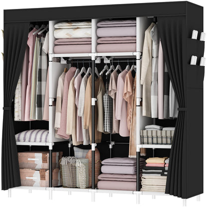 OPPAIYA Extra Large Canvas Wardrobe, Heavy Duty Triple Fabric Wardrobes for Bedroom,165 x 165 x 45 cm, 4 Hanging Rails, 4 Compartments