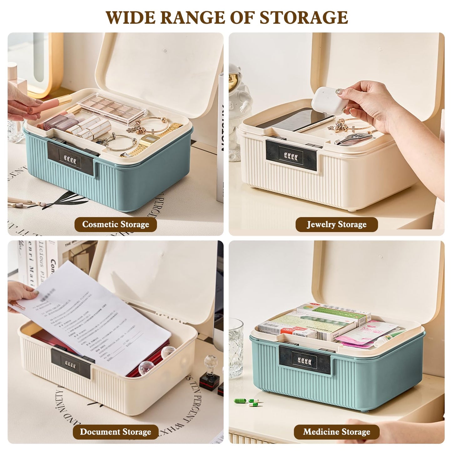 HOTOOLME Lockable Storage Container Bin,Medicine Organizer Box, S