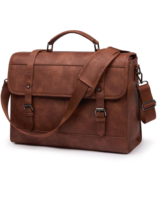 LOVEVOOK Messenger Bag Laptop Bag, 17.3 Inch Leather Vintage Briefcase for Men, Classic Shoulder Satchel Bag with Buckle Closure for Work Office