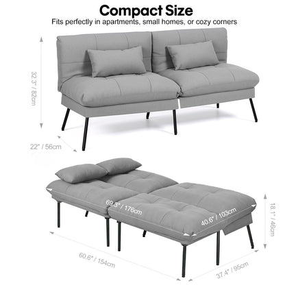 Panana Fabric 3 Seater Sofa Bed, 5-Gear Back Angle Adjustable Futon Sofa for Living Room/Guest Room (Grey)