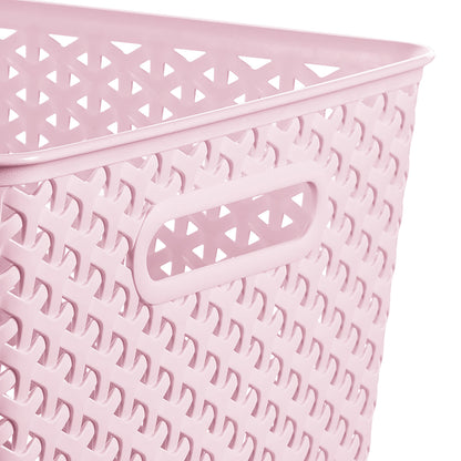 CURVER My Style Rattan Effect Set of 3 Kitchen, Living room, Bathroom, Bedroom, Utility Large Rectangular Storage Baskets 18 Litres - Pink