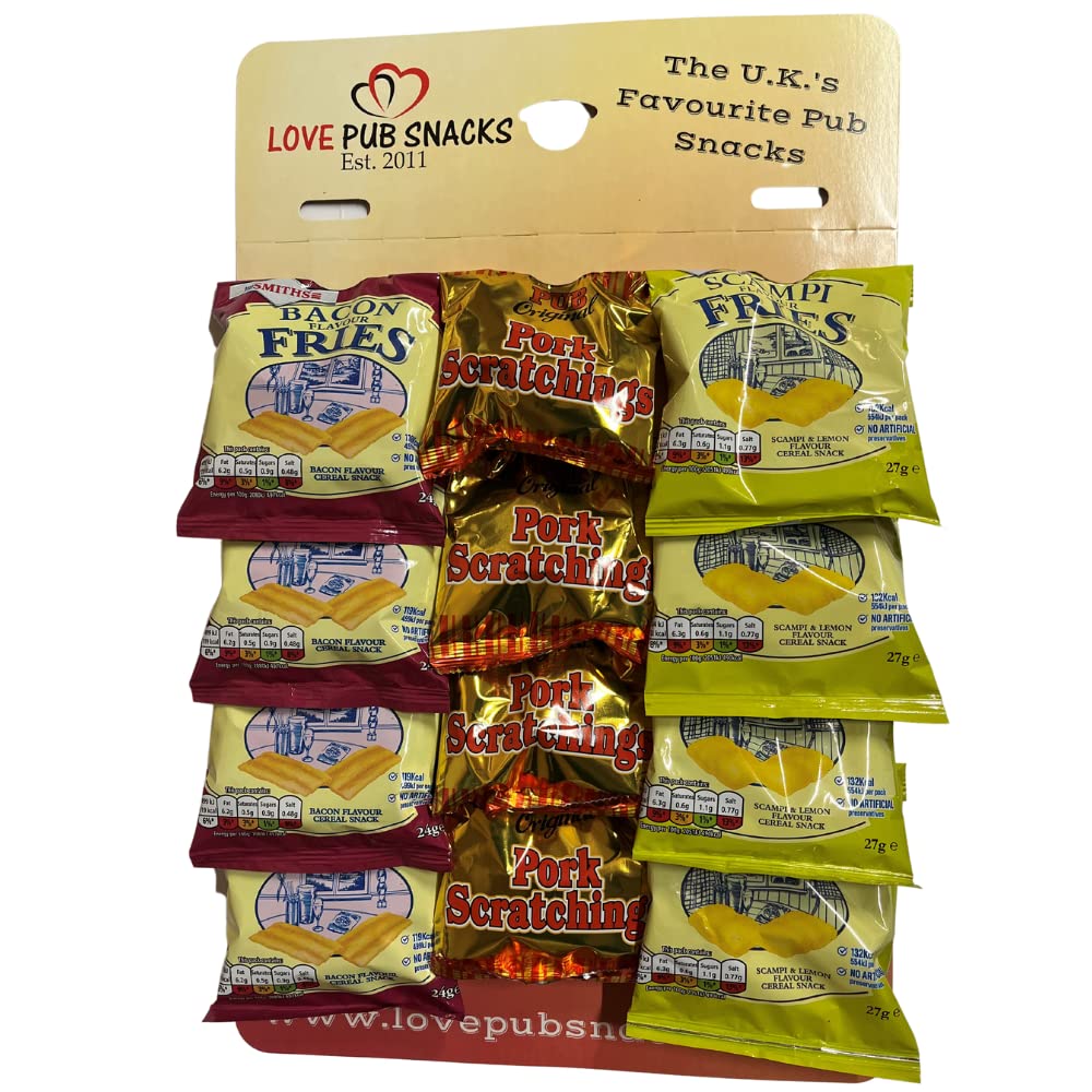Traditional Pub Snacks Pub Card Including Pork Scratching, Bacon & Scampi Fries (Card of 12)