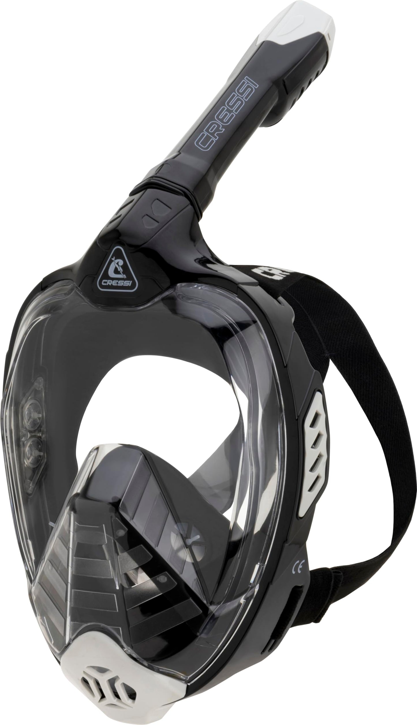 CRESSI Bali Full Face Mask Black/Grey S/M - Unisex Integral Snorkel Mask, Anti Fog Clear Lens, 100% Silicone, Dry Snorkel with Float Valve, Action Cam