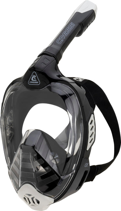 CRESSI Bali Full Face Mask Black/Grey S/M - Unisex Integral Snorkel Mask, Anti Fog Clear Lens, 100% Silicone, Dry Snorkel with Float Valve, Action Cam
