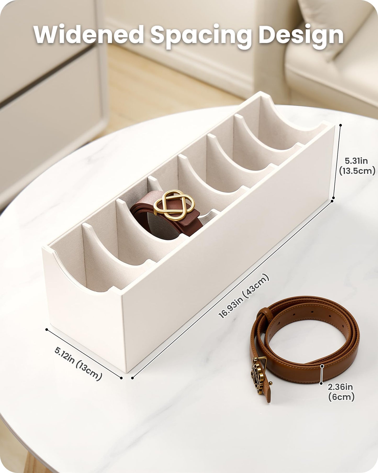 Lolalet Belt Organizer for Closet, Belt Box & Storage Drawer -Cream