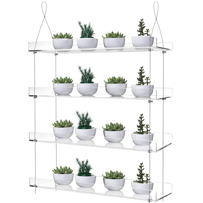 ZerzSemp Hanging Acrylic Plant Shelves for Windows, Height Adjustable Clear Hanging Indoor Windows Wall Hanging Plant Stand for Window Grow