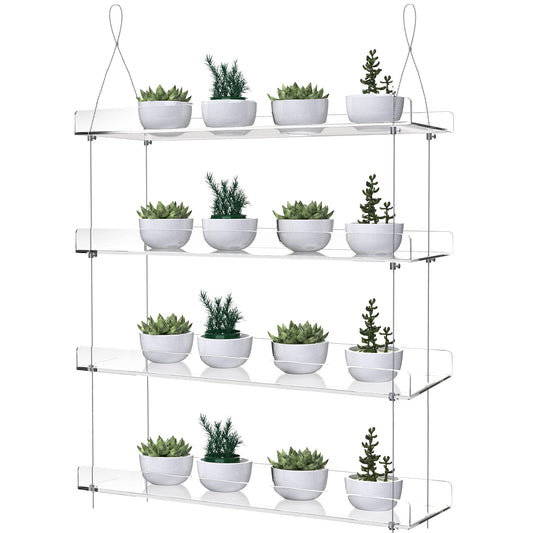 ZerzSemp Hanging Acrylic Plant Shelves for Windows, Height Adjustable Clear Hanging Indoor Windows Wall Hanging Plant Stand for Window Grow