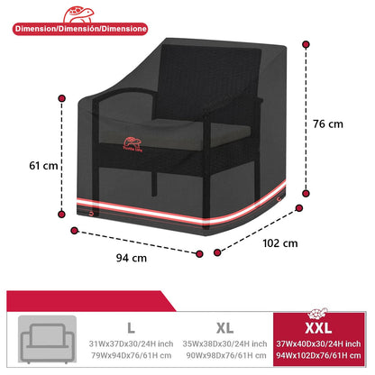 Turtle Life Patio Single Sofa Cover, Waterproof, Windproof, Oxford Fabric with PVC Coating, Black, 94x102x76 cm