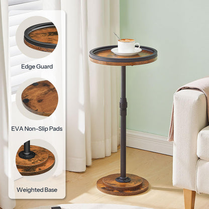 HOOBRO Round Side Table, Height Adjustable Bedside Table, Small Drink Table Sofa Table with Pedestal