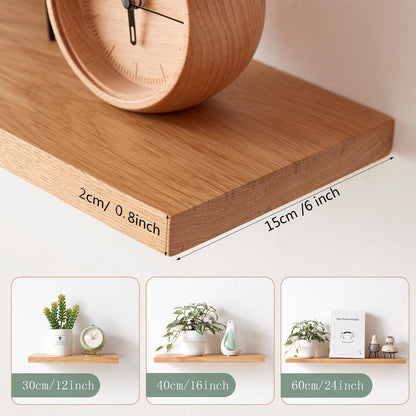 OAKERLAND Oak Floating Shelf, 90cm Wall Shelf Solid Wood, Display Wooden Ledge Wall Mounted for Bedroom, Living Room, Kitchen, Office, Laundry etc