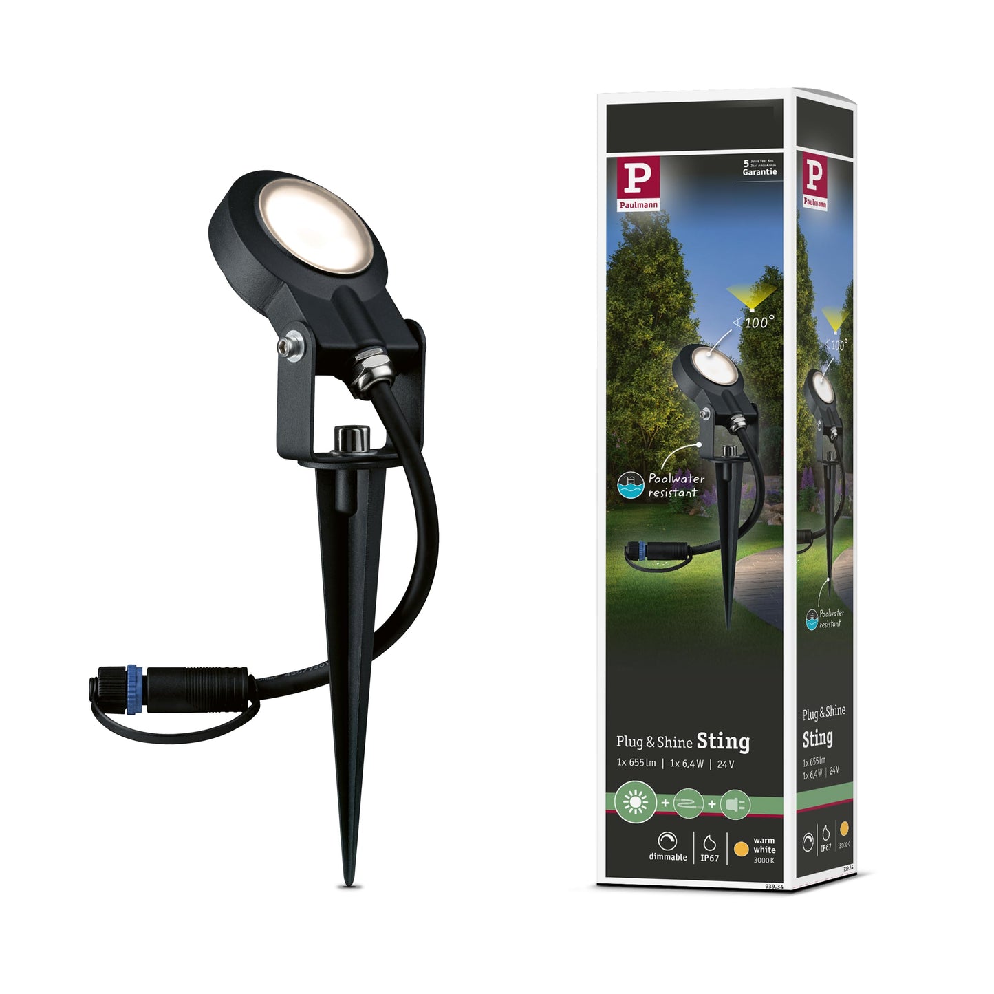 Outd Plug & Shine Spotlight Sting IP67 520lm 3000K 6W 24V Anthracite alu