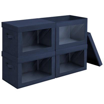 Homsorout Foldable Storage Boxes with Lids - 4 Pack Storage Cubes with Transparent Window Fabric Storage Organiser Box for Clothes, Books, Wardrobe